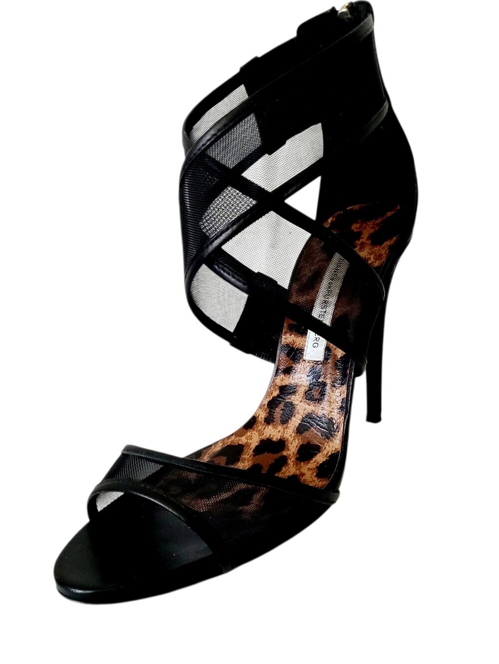 Diane von Furstenberg "Jules" Black Napa   & Mesh 4.5" Heels Sandals - Picture 2 of 6